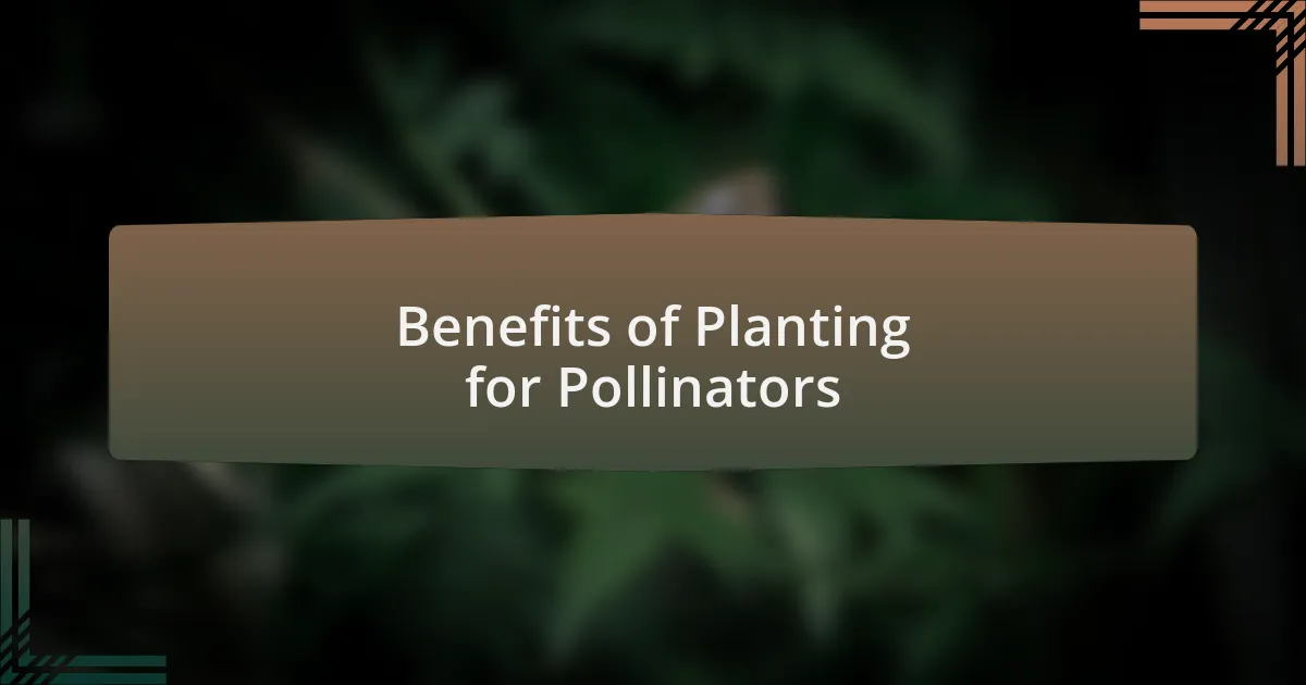 Benefits of Planting for Pollinators